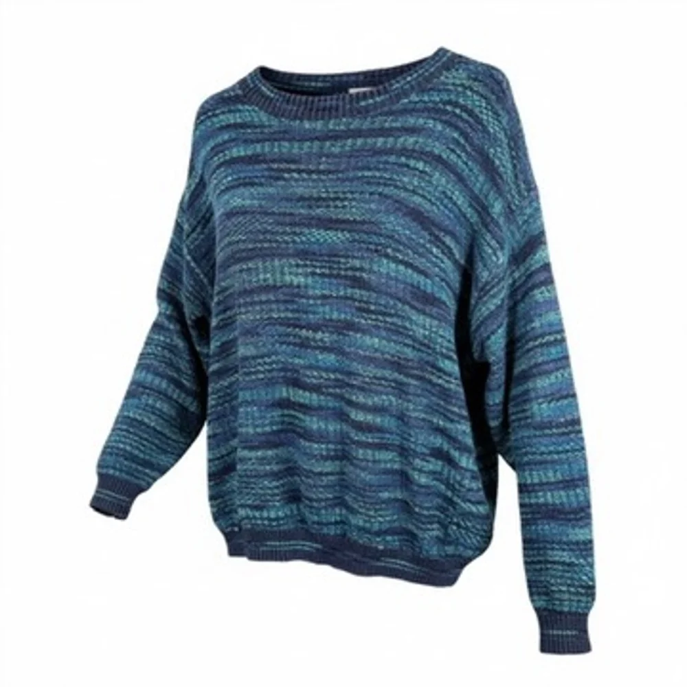 Tony Lambert Designs Blue Teal Marled Knit Sweater Cotton Bld VTG Mens size XL